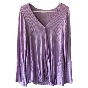 Style & Co "Spring Awakens" Lavender Purple V Neck Long Bell Sleeved Top